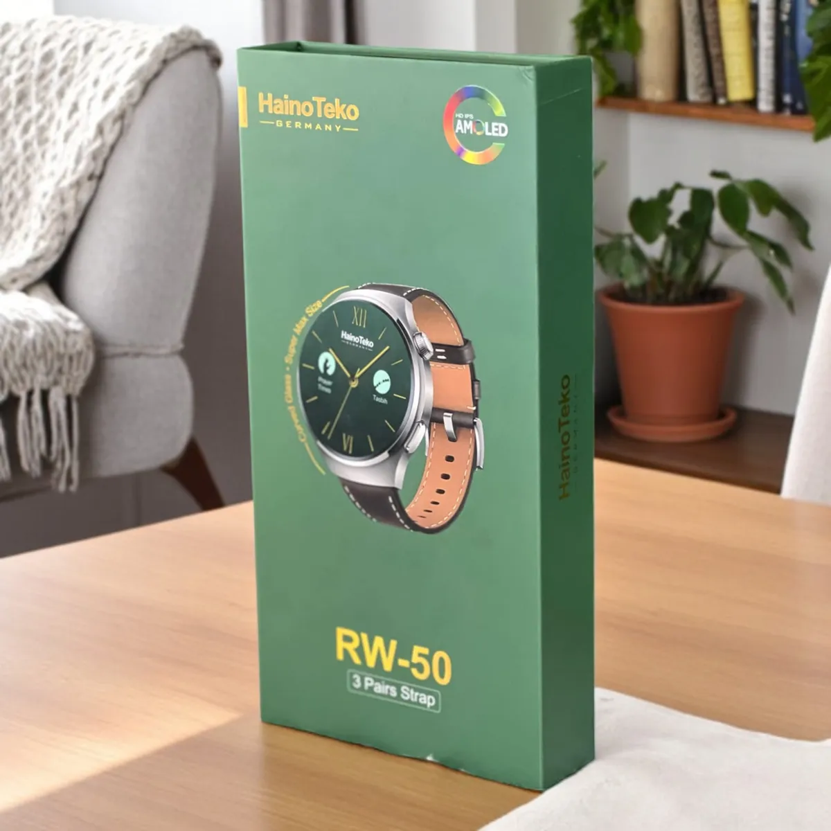 Smartwatch HainoTeko  RW-50 - 3 Bracelets - Écran AMOLED - Marron