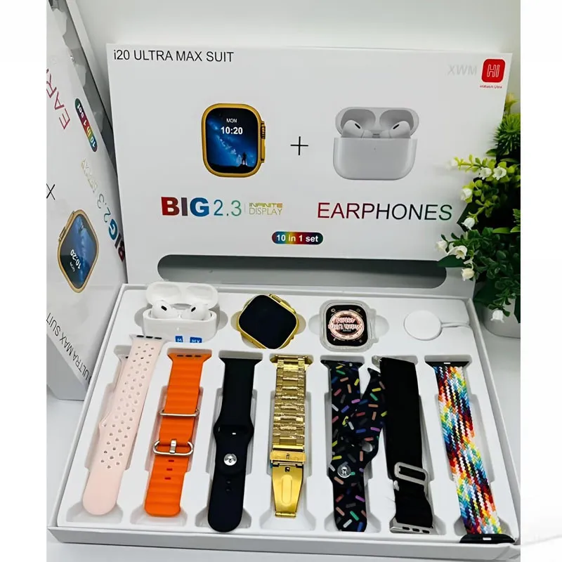 Montre Connectée i20 Ultra Max 10En1 + Airpods + 7 Ceintures Gold
