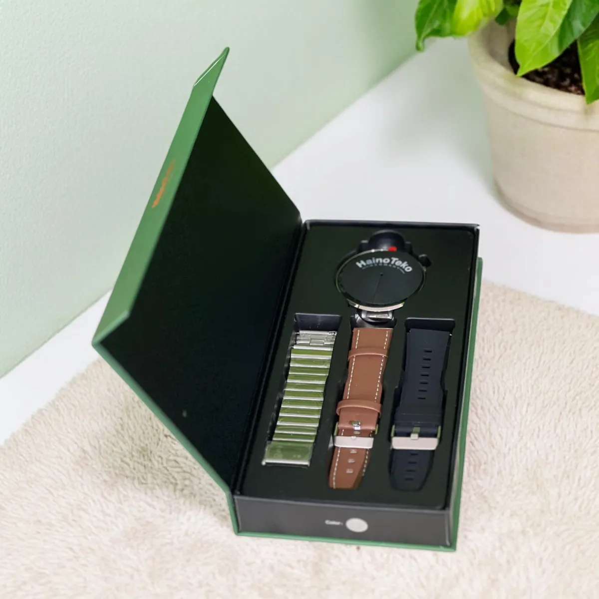 Smartwatch HainoTeko  RW-50 - 3 Bracelets - Écran AMOLED - Marron