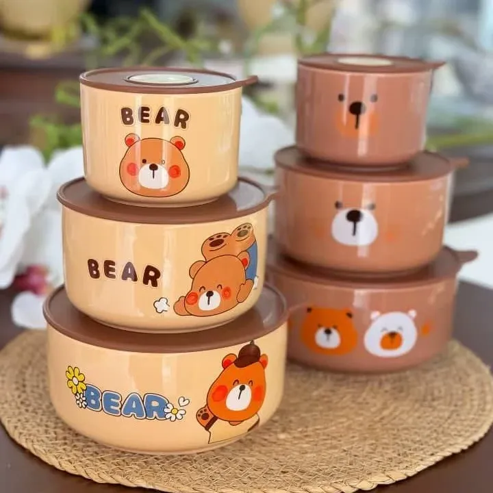 Ensemble de 3 récipients de conservation en céramique Bear HZ770-693